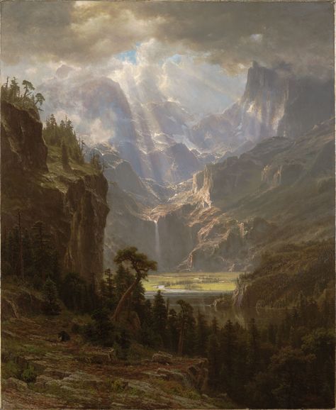 Albert Bierstadt, Rocky Mountains "Lander's Peak" 1863 Albert Bierstadt Paintings, Harvard Art Museum, Albert Bierstadt, Hudson River School, Oil Painting Reproductions, Painting Reproductions, Fantasy Landscape, Mountain Landscape, Atlantis