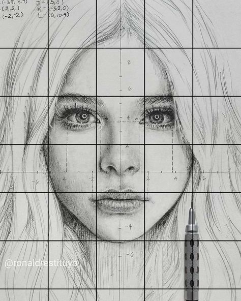 Face Grid Drawing, Grid Method Drawing Portraits, Grid Drawing Portrait, Grid Method Drawing, Grid Portrait, Grid Sketch, Sketch Perspective, Things To Sketch, Easy Pencil Drawing