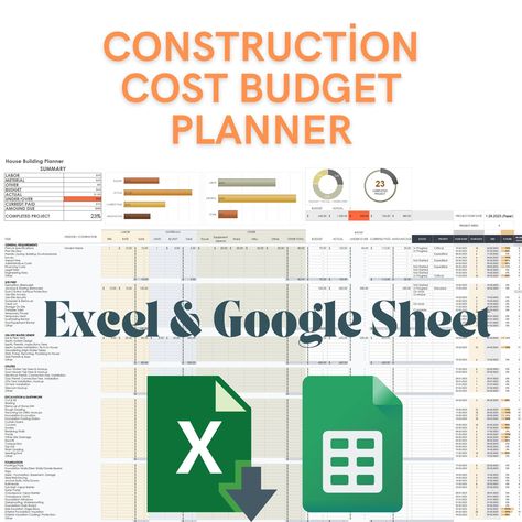 Construction Budget Cost Spreadsheet, Construction Project Planner, Project Management Budget, Home Building Planner, Construction Budget - Etsy weddingstuff #teacherplannerprintable🖥. Building A House Cost, Family Budget Planner, Building A New House, Excel Budget Spreadsheet, Gantt Chart Templates, Excel Budget Template, Excel Budget, Budget Planner Template, Project Management Templates