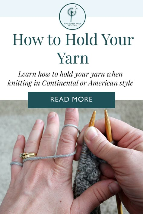 Lesson five in the free online How to Knit course by Talena Winters explains how to hold your yarn to create good tension in your work for even stitches in your fabric. Pearl Stitch Knitting, Knitting Starting, Knooking Tutorial, Continental Knitting, Knitting Hacks, Yarn Patterns, Knitting Help, Knitting Stitches Tutorial, Knitting Basics