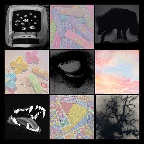 Vintage Kawaii Aesthetic, Slasher Moodboard, Zombie Colour Palette, Candy Gore Color Palette, Starflesh Moodboard, Shadow Moodboard, Backrooms Moodboard, Horror Moodboard Aesthetic, Creepy Moodboard