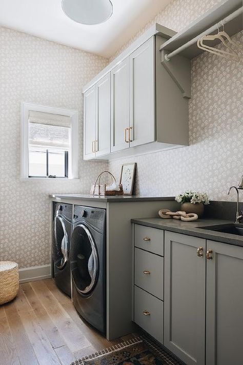 Modern Laundry Room Ideas, Cottage Laundry Room, Modern Laundry Room, Transitional Laundry Room, Grey Laundry Rooms, Blue Laundry Rooms, White Laundry Rooms, Kate Marker Interiors, Modern Laundry