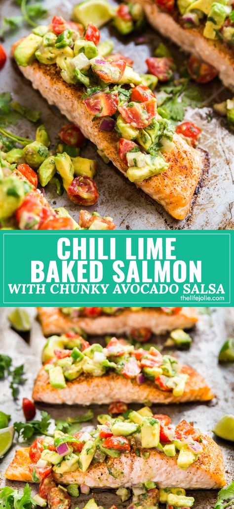 Salmon Avocado Recipes, Balsamic Salmon, Chili Lime Salmon, Salmon With Avocado, Salmon With Avocado Salsa, Sea Foods, Pesto Salmon, Lime Salmon, Baked Avocado