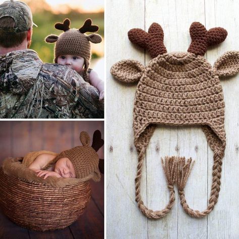 Baby Winter Hat, Crochet Baby Photo Prop, Crochet Mittens Free Pattern, Crochet Store, Reindeer Hat, Crochet Beautiful, Crochet Deer, Baby Winter Hats, Baby Knitwear