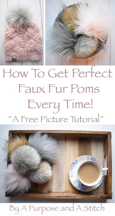 Faux Fur Pom Pom Tutorial   A Purpose and A Stitch Faux Fur Decor Ideas, Diy Faux Fur Pom Pom, Things To Do With Embroidery Floss, Pom Pom Tutorial, Metal Embroidery, Addi Express, Hat Pom Pom, Slicker Brush, Stitch Diy