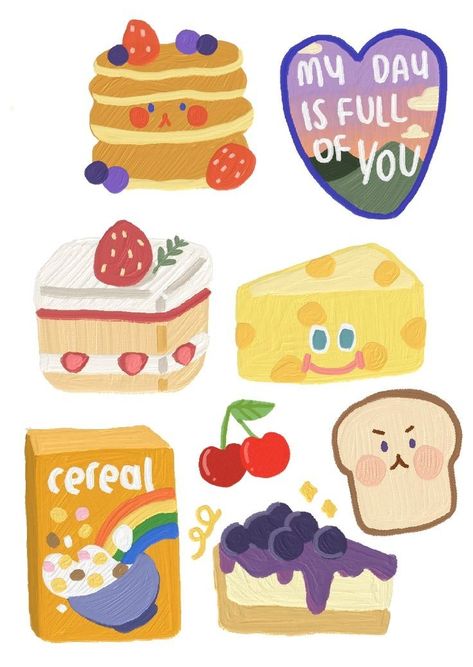 귀여운 음식 그림, Cute Food Drawings, Scrapbook Stickers Printable, Cute Doodles Drawings, Cute Doodle Art, Food Drawing, Simple Doodles, Aesthetic Stickers, Journal Stickers