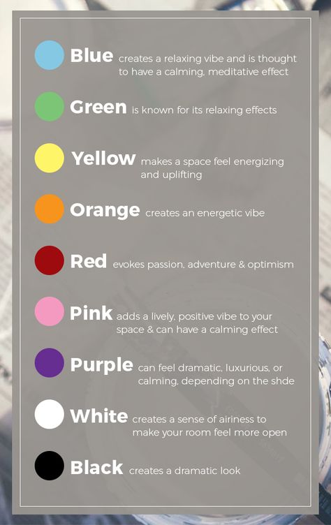 Various paint colors with descriptions of how they impact mood Led Lights Colors For Moods, Color Psychology Interior Design, Color Meaning Chart, Mood Ring Color Chart, Mood Ring Colors, Led Room Lighting, Color Theory Art, Change Your Mood, Colors And Emotions