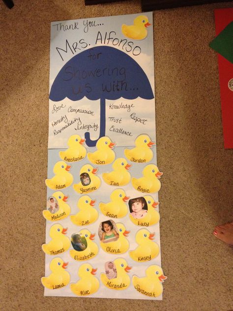 teacher appreciation door decoration expecting baby ducks.  asked for each student's baby picture Duck Decorations, Teacher Appreciation Door, Teacher Appreciation Door Decorations, Daycare Room Ideas, Teacher Appreciation Doors, Lucky Ducky, Teacher Door, Daycare Room, Duck Decor