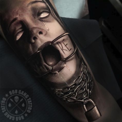 Dark Tattoos For Men, Gang Tattoos, Realistic Tattoo Sleeve, Evil Tattoos, Saved Tattoo, Scary Tattoos, Creepy Tattoos, Horror Tattoo, Dark Art Tattoo