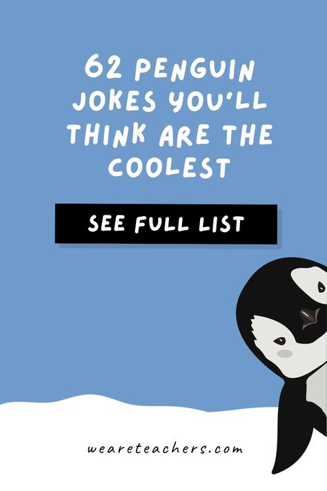 We've put together this list of penguin jokes that are just as cool as they are cheesy to warm your heart and brighten your day! Penguin Sayings, Penguin Jokes, Penguin Puns, Penguin Quotes, Penguin Facts, Steam Lessons, Animal Lessons, Animal Studies, Steam Ideas