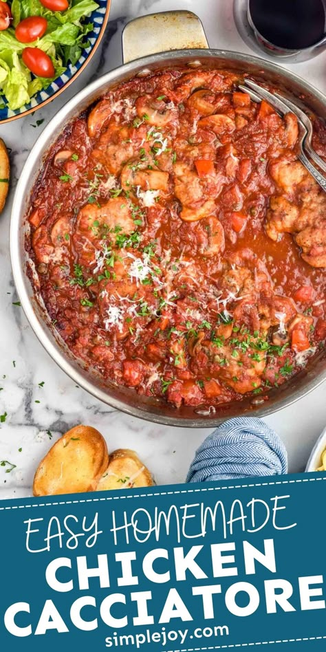 Chicken Cacciatore is such an easy and delicious dinner. This chicken dinner is made with easy to find ingredients and is simple to throw together. This is a must make family dinner recipe. Chicken Tonight Recipe, Chicken Cacciatore Casserole, Authentic Chicken Cacciatore, Steak Cacciatore, Easy Chicken Cacciatore Recipe, Chicken Cacitorie Recipe, Chicken Cattitore Recipes Easy, Chicken Cassiatore, Chicken Catachorie