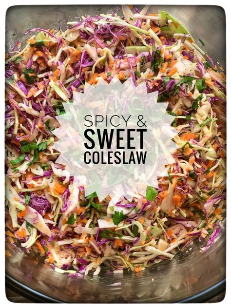 Spicy & Sweet Coleslaw – Whisk Away Kitchen Sweet And Spicy Coleslaw, Sweet Coleslaw, Spicy Coleslaw, Spicy Salad, Shredded Cabbage, Kitchen Post, Cookbook Holder, Cole Slaw, Fresh Green