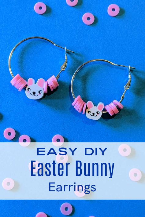 Earrings Crafts, Easter Bunny Earrings, Easter Earrings, Polymer Beads, Bunny Earrings, Pink Easter, Easy Easter, Easy Crafts For Kids, Earring Crafts