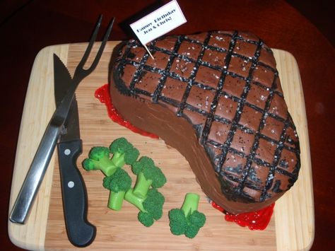 Steak cake for my man's birthday Cake That Looks Like Steak, Steak Birthday Cake, Steak Cake Birthday, Mens Birthday Cake Ideas Guys Fun, Husband Cake Ideas, Men Birthday Cakes, Husband Birthday Cake, Mens Birthday Cake, Steak Cake