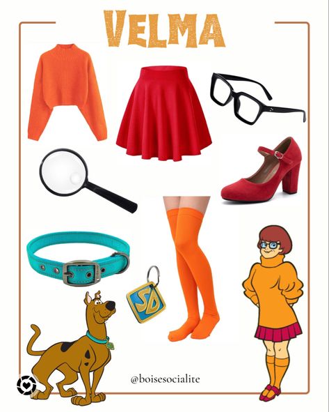 Women's Velma Halloween Costume from Scooby Doo! Fred And Velma Costume Couple, Halloween Nerd Costumes, Black Velma Costume, Nerd Halloween Costumes For Women, Velma Makeup Scooby Doo, Velma Costume Black Women, Velma Costume Diy, Halloween Costumes Duo Women, Diy Velma Costume