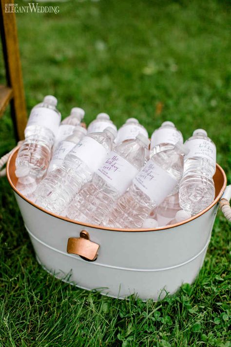 A Boho Wedding Featuring a Triangle Arch | ElegantWedding.ca Wedding Water Bottles, Water Wedding, Dream Wedding Decorations, Wedding Bottles, Wedding Favors Cheap, Wedding Activities, Wedding Souvenirs, Future Wedding Plans, Wedding Gift Favors