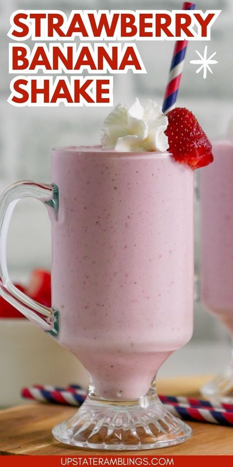 Strawberry Banana Shake Strawberry Banana Milkshake Recipe, Strawberry Shake Recipe, Banana Milkshake Recipe, Strawberry Banana Milkshake, Homemade Milkshake, Summer Recipe Ideas, Strawberry Shake, Banana Shake, Banana Milkshake