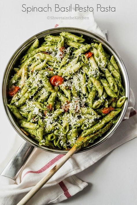 Spinach Pesto Pasta, Spinach Basil Pesto, Spinach Pasta Recipes, Basil Pesto Pasta, Pesto Pasta Recipe, Pesto Spinach, Spinach Pesto, Pesto Pasta Recipes, Italian Pasta Recipes