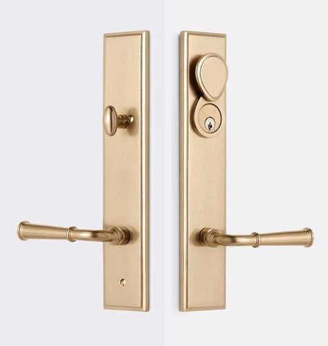 Front Door Hardware | Rejuvenation Exterior Door Hardware, Entry Door Hardware, Front Door Hardware, Transitional Exterior, Bronze Door, Black Front Doors, Double Front Doors, Front Door Handles, Interior Design Resources