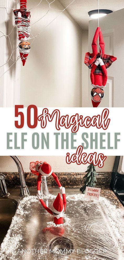 Elf On The Shelf Toothbrush Ideas, Elf On The Shelf Tied Up, Elf On Shelf Mirror Ideas, Flying Elf On The Shelf Ideas, Elf Baby Announcement, Elf On The Shelf Hanging From Light, Elf Snowflake Scene, Elf Hanging From Chandelier, Magic Elf Ideas