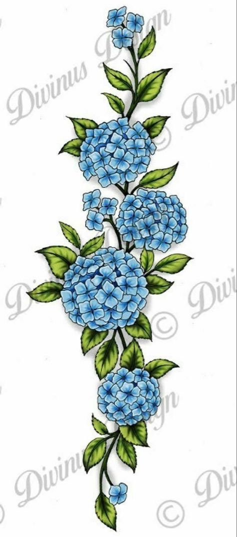 Tattoo And Stencil, Hydrangea Tattoo, Hydrangea Art, Tattoo Sites, Daffodil Tattoo, Tribute Tattoos, Blue Hydrangea Flowers, Floral Tattoos, Tattoo Henna