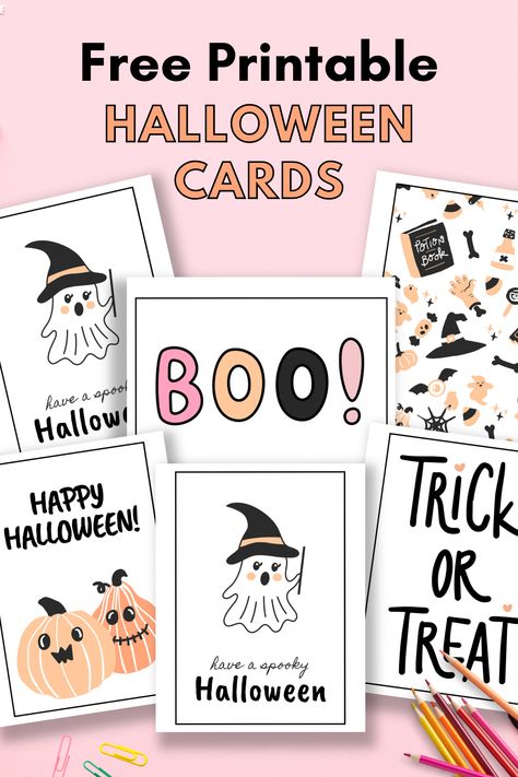 Halloween Place Cards Free Printable, Halloween Cards Printable Free, Halloween Card Printables Free, Free Printable Halloween Cards For Kids, Happy Halloween Cards Printable, Free Halloween Printables Tags, Happy Halloween Printable Free, Halloween Card Diy, Homemade Halloween Cards