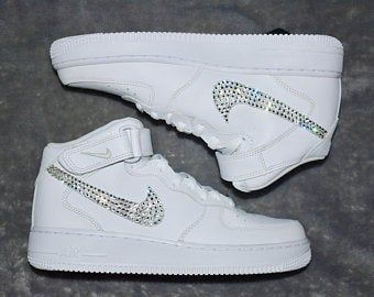 Nike Wedding, Nike Company, Zapatillas Nike Air Force, Af1 Mid, Bling Nike Shoes, Sneakers Air Force, Swarovski Nike, Custom Jordans, Nike Air Force 1 Mid