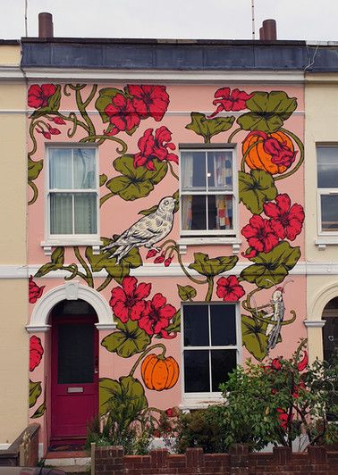 Summer Mural, Garage Mural, Exterior Murals, Garden Mural, Mural Inspiration, School Murals, Flower Mural, Wall Murals Painted, Murals Street Art