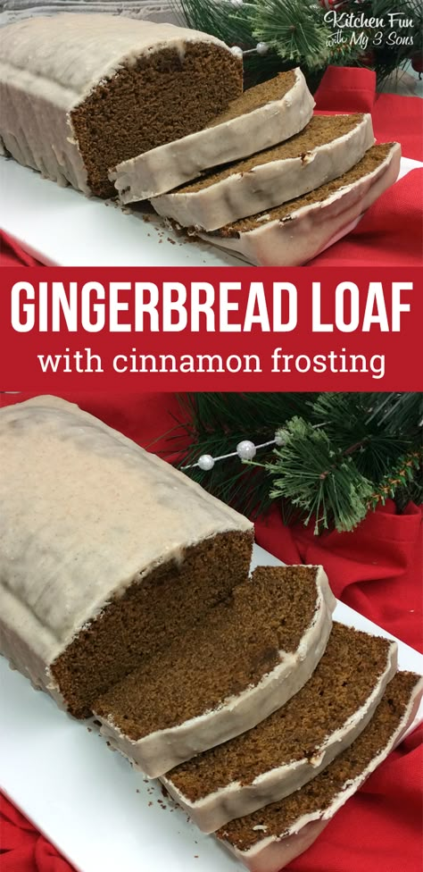 Gingerbread Loaf with Cinnamon Frosting Gingerbread Dessert, Cinnamon Frosting, Gingerbread Loaf, Gingerbread Cake Recipe, Holiday Bread, Gingerbread Recipe, Gingerbread Cake, Bread Recipes Sweet, Christmas Cooking