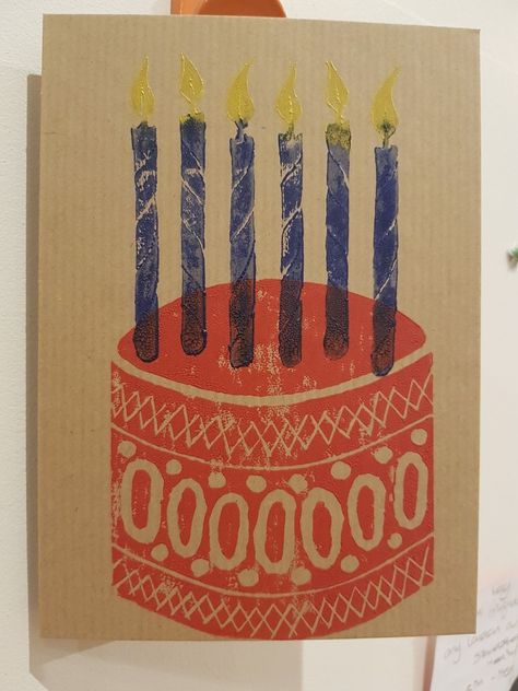 Lino Print Birthday Cards, Candle Linocut, Cake With Candles, Birthday Cards To Print, Diy Stamps, Birthday Candle Card, Prayer Stations, Lino Printing, Lino Prints