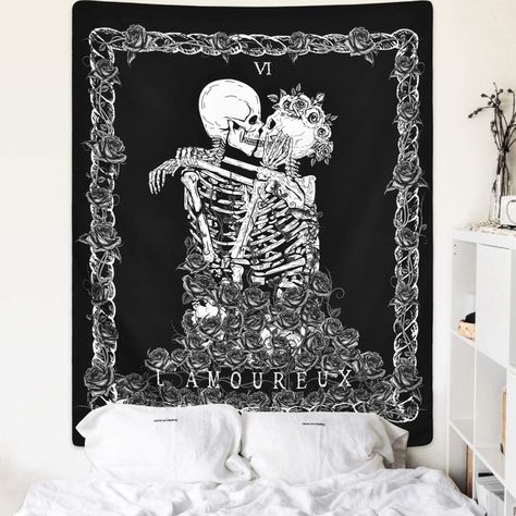 Amazon.com: Skull Tapestry The Kissing Lovers Tapestry Black Tarot Tapestry Human Skeleton Tapestry for Room: Everything Else Skeleton Tapestry, Tarot Tapestry, Skull Tapestry, Sun And Moon Tapestry, Flower Tapestry, Moon Tapestry, Human Skeleton, Bohemian Tapestry, Skull Lover