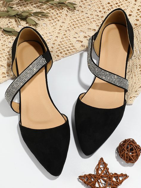 Black Fashionable    Colorblock Ballet Embellished   Women Shoes Flat Prom Shoes, Dressy Flats Shoes, Classy Flats, Sparkly Flats, Comfortable Dress Shoes, Dressy Flats, Fancy Flats, Black Flats Shoes, Strappy Flats