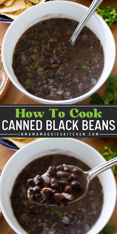 Learn how to cook canned black beans and transform them into a delicious side dish or light lunch. Serve with your favorite Mexican recipes – tacos, burritos, tostadas and more! Black Bean Side Dish Simple, Canned Black Bean Recipes Healthy, Tostadas Side Dishes, Black Beans Recipe Canned, Black Bean Side Dish, Canned Black Bean Recipes, Recipes With Black Beans, Mexican Black Beans Recipe, Recipes Tacos