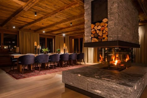 Ski Lodge Interior, Ski Chalet Interior, Luxury Chalet Interior, Luxury Hot Tubs, Luxury Chalet, Garage Exterior, Chalet Interior, Chalet Design, Luxury Ski Chalet