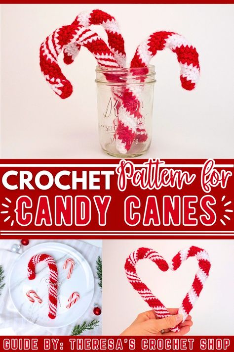 18 Crochet Candy Cane Patterns - DIYsCraftsy Crochet Candy Cane Ornaments, Easy Candy Cane Craft, Candy Cane Crochet Pattern Free, Crochet Candy Pattern Free, Candy Cane Crochet Pattern, Crochet Candy Cane Pattern Free, Candy Cane Ornaments Diy, Peppermint Crochet, Crochet Candy Cane