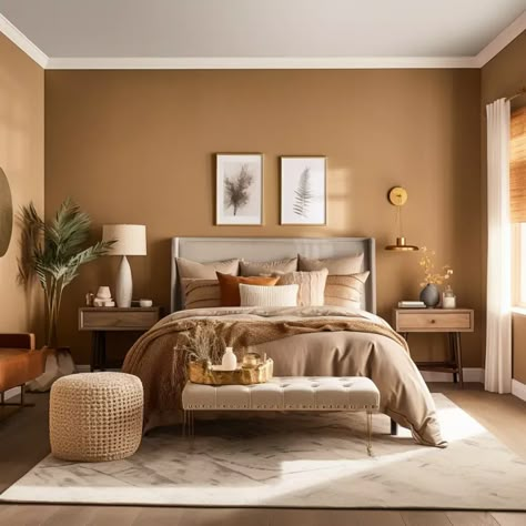 romantic bedroom caramel sauce behr Swiss Coffee Bedroom, Color Theme Bedroom, Romantic Bedroom Paint Colors, Warm Bedroom Paint Colors, Coffee Bedroom, Tan Bedroom, Bedroom Paint Colors Master, Beige Paint Colors, Living Room Wall Color