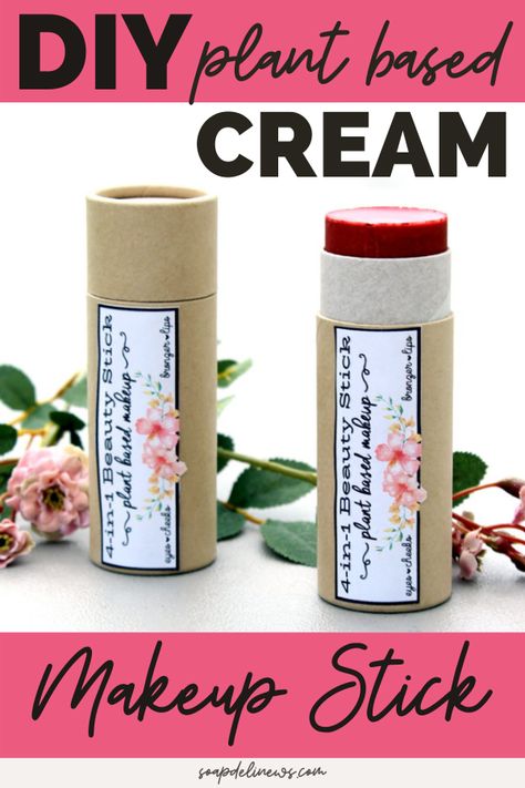 Learn how to make an all over cream makeup stick recipe without beeswax with this plant based makeup formulation. Naturally scented with a rose fragrance, this four-in-one makeup stick DIY can be used all over as a bronzer, eyeshadow, blush and lipstick. Making homemade cosmetics in custom colors is easy and this plant based beauty recipe is a great way to get started. Discover how easy it is to make DIY makeup at home for all your makeup looks using plant based ingredients for green beauty. Homemade Natural Makeup, Diy Blush Stick, Diy Natural Lipstick, How To Make Blush At Home, Diy Blush Cream, Cream Blush Diy, Rose Lip Balm Recipe, Diy Lotion Stick, Scratch Makeup