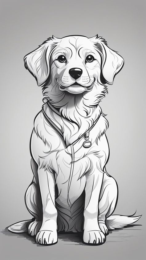 Cute Dog Outline, Dog Sitting Drawing, Draw So Cute Dog, Dog Outline Drawing, Dog Sketch Easy, Dog Art Projects, Drawing Dogs, Dog Outline, Dog Sketch