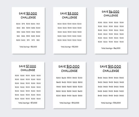 Savings Challenge Printable | Savings Challenge Trackers | Money Saving Challenge | Save 5000 | Save 6000 | Save 7000 | Save 10000 Save 5000, Printable Savings Challenge, Savings Challenge Printable, Savings Goals, Saving Challenge, Money Saving Challenge, Savings Tracker, Saving Goals, Savings Challenge