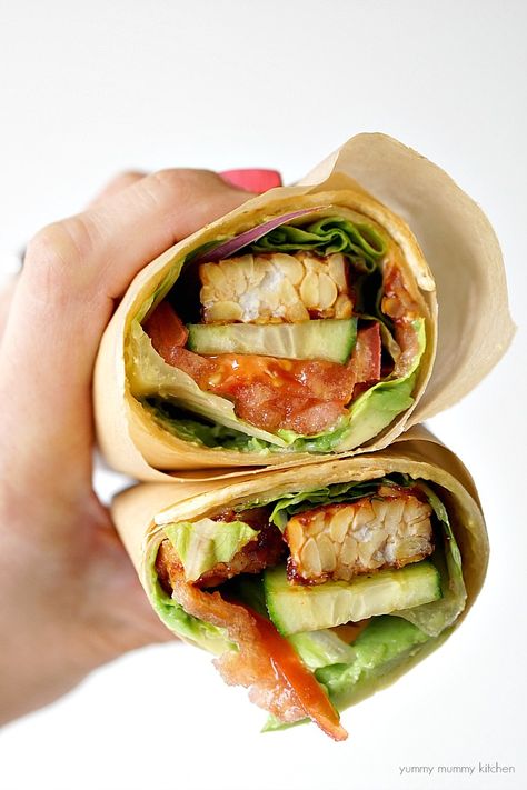 BBQ Tempeh Wrap Tempeh Wrap, Bbq Tempeh, Sandwiches And Wraps, Baked Tempeh, Tempeh Recipe, Sandwich Wraps Recipes, Great Vegan Recipes, Tempeh Recipes, Easy Bbq