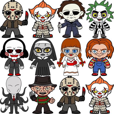 Scary Characters Horror Movies, Horror Cartoon Drawing, Cartoon Horror Characters, Horror Film Characters, Horror Friends Svg, It Characters, Horror Clipart, Business Tattoo, Horror Figures