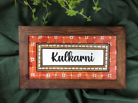 House Nameplate Designs, Bookmark Quotes, Shree Shyam, Name Plate Design, Plates Diy, Kitchen Posters, Wood Painting, Packaging Ideas, Visiting Cards