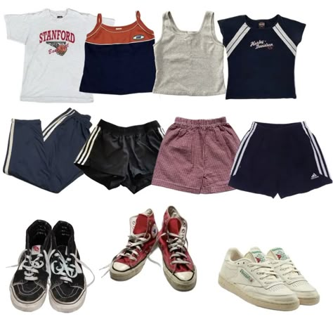 2000s Gym Outfit, Y2k Athletic Outfits, Athletic Shorts Outfit Casual, 90s Workout Outfit, 90s Sporty Fashion, 90s Workout Clothes, Sport Casual Outfit, Clothing Aesthetics, Ugly Outfits