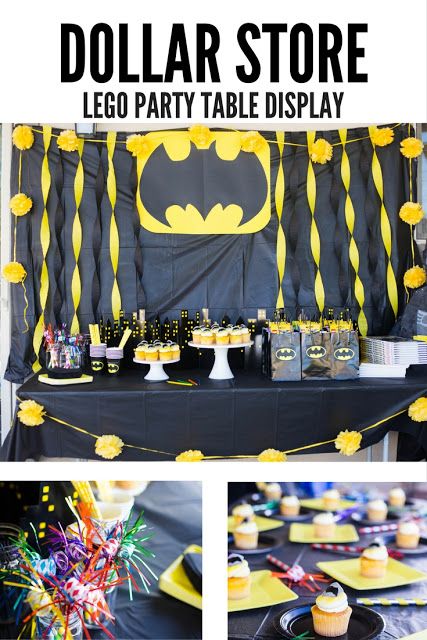 do it yourself divas: DIY LEGO Batman Birthday Party. DIY piñata. DIY Batman piñata. Dollar store lego birthday party table display. How to make the batman sign / symbol. Perfect party goodie bags for a lego birthday party. Batman cupcakes. Party Table Display, Lego Batman Birthday Party, Batman Theme Party, Batman Themed Birthday Party, Lego Batman Birthday, Diy Batman, Batman Cupcakes, Batman Sign, Birthday Party Diy