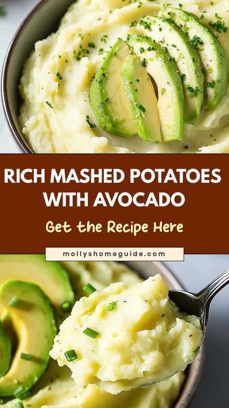 Indulge in the creaminess of mashed potatoes with avocado! This unique twist on a classic dish combines the buttery smoothness of ripe avocados with the comforting goodness of fluffy mashed potatoes. The rich flavors blend together harmoniously, creating a deliciously velvety side dish that will elevate any meal. Whether you're looking for a healthier alternative or simply craving something different, this recipe is sure to satisfy your taste buds and impress your guests. Pesto Mashed Potatoes Recipe, Potato Juice, Fluffy Mashed Potatoes, Mashed Potato Recipes, Mashed Avocado, Potato Side Dishes, Mashed Potato, Creamy Mashed Potatoes, Fresh Chives