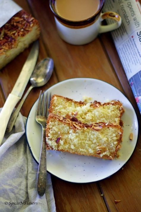 Ghee Cake | Indian (Calicut) Bakery Style - Spices N Flavors Loaf Cake Photography, Loaf Photography, Ghee Cake Recipe, Cake Beginners, Ghee Cake, Indian Bakery, Tea Cakes Southern, Bakery Style Cake, Chocolate Tea Cake