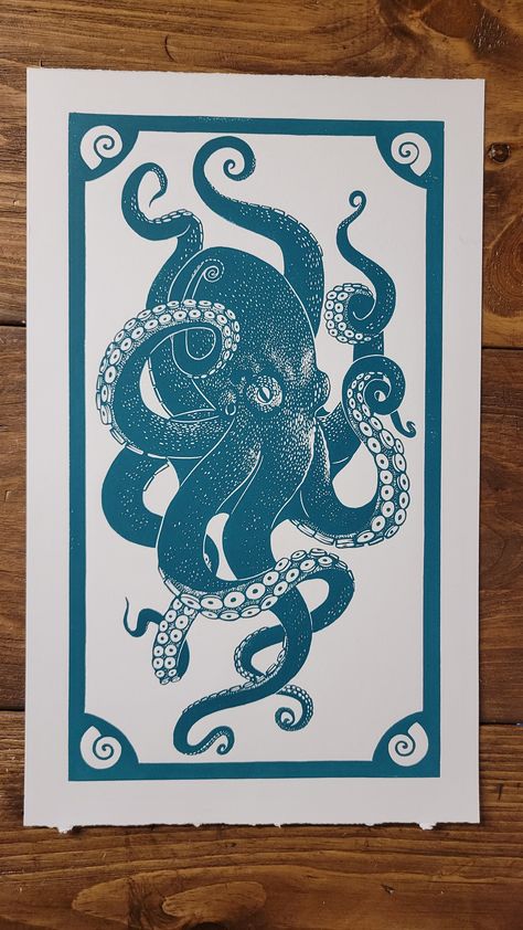 Octopus Lino Print, Limited Edition, Hand Printed, Signed, 11 X 18 Inches, Contemporary Wall Art, - Etsy UK Octopus Linocut, Lino Prints, Octopus Tattoo, Contemporary Wall Art, Lino Print, Contemporary Wall, Linocut Prints, Linocut, Octopus