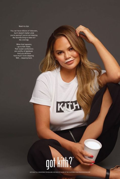 Chrissy Teigen stars in Got Kith campaign for Kith Treats Kith Campaign, Milk Campaign, Got Milk Ads, Milk Ads, Milk Mustache, Kith Treats, Copywriting Inspiration, Officially Retired, Got Milk