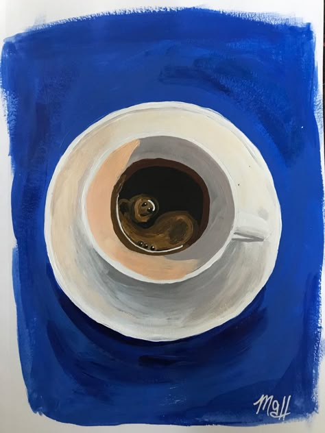 Simple Coffee Painting, Coffee Aesthetic Painting, Aesthetic Coffee Painting, Coffee Acrylic Painting Easy, Paintings Of Objects, Coffee Painting Abstract, Paint With Coffee Art, Breakfast Painting, Coffee Art Painting