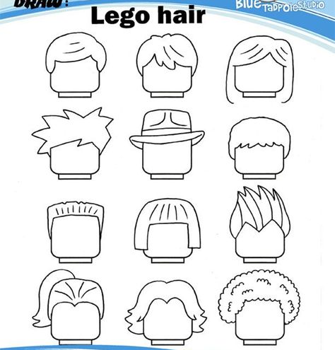 Lego Hair Drawing, Lego Faces Printable Free, Lego Doodle, Lego Hair, Lego Drawing, Lego Faces, Classe D'art, Art Sub Plans, Lego Coloring Pages